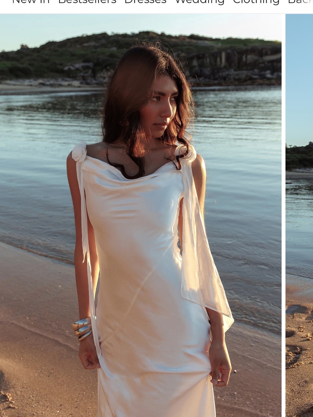 NWT Selfie Leslie Ivory Satin Cowl Dress